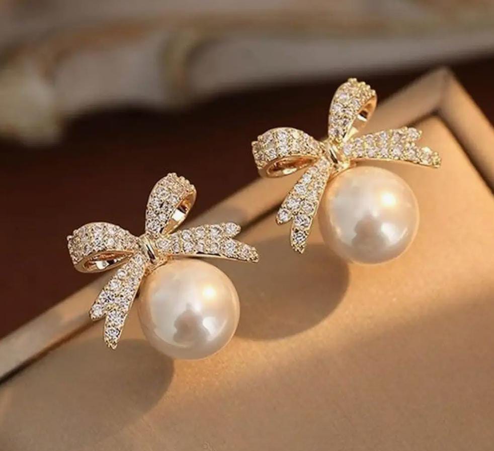 Pearl & Bow Drop Earrings