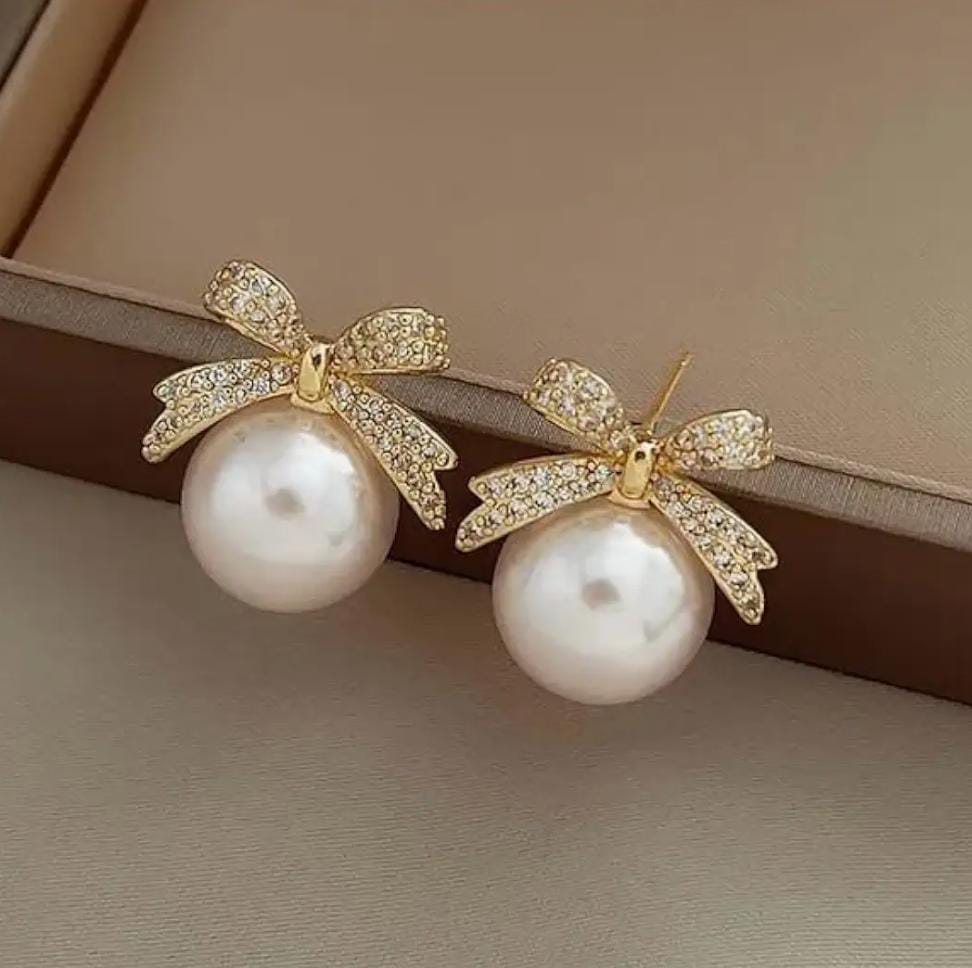 Pearl & Bow Drop Earrings