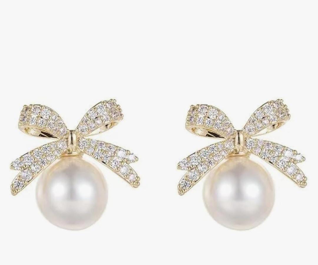 Pearl & Bow Drop Earrings