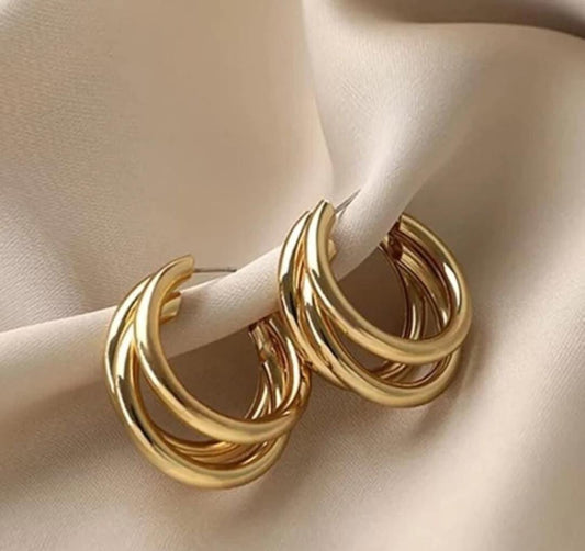 Triple Hoop Gold Earrings