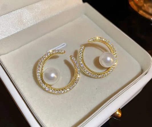 Circular Hoop Pearl Earrings