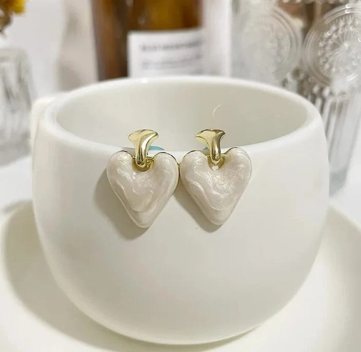 White Heart Earrings