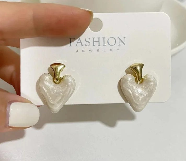 White Heart Earrings