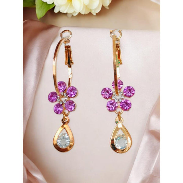 Purple Gemstone Flower Hoop Earrings