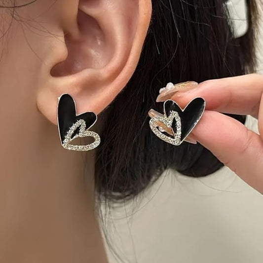 Black and Sparkle Heart Earrings