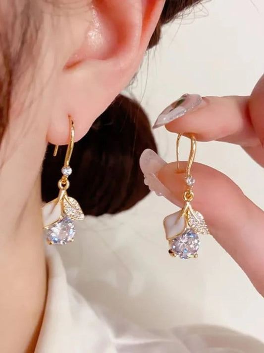 Diamond Leaf Drop Earrings