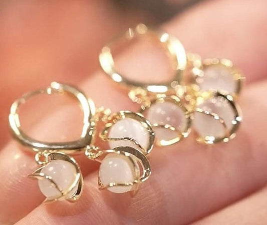 Gold Hoop Earrings with White Stones