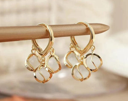 Gold Hoop Earrings with White Stones