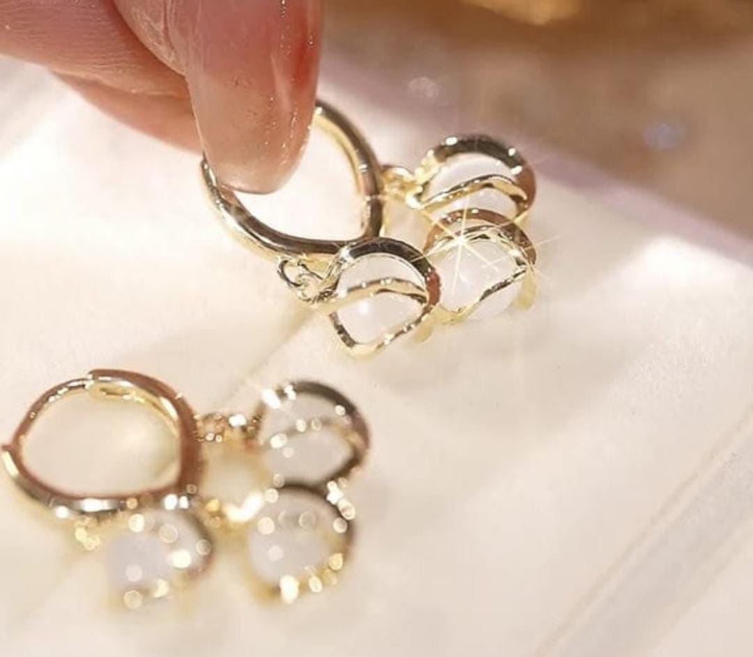 Gold Hoop Earrings with White Stones