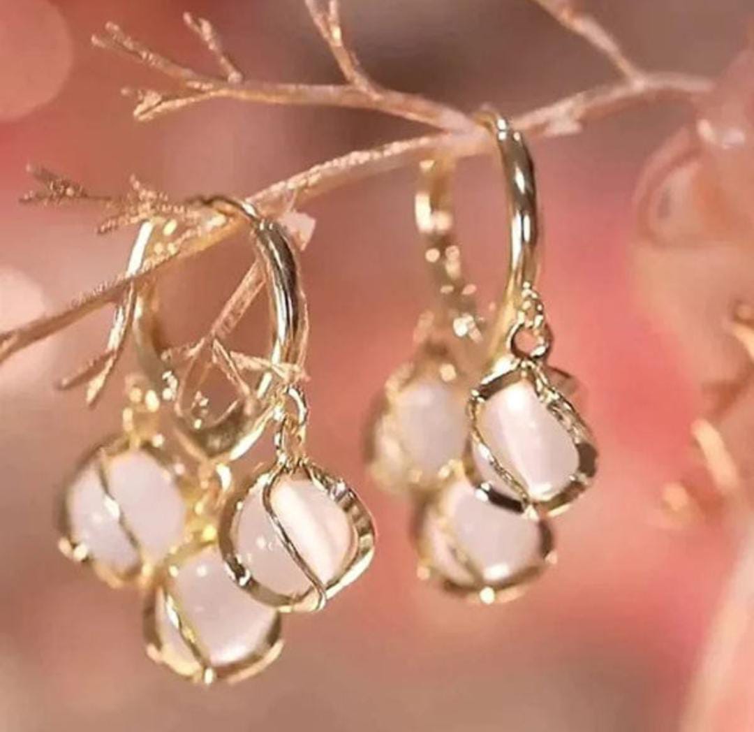 Gold Hoop Earrings with White Stones