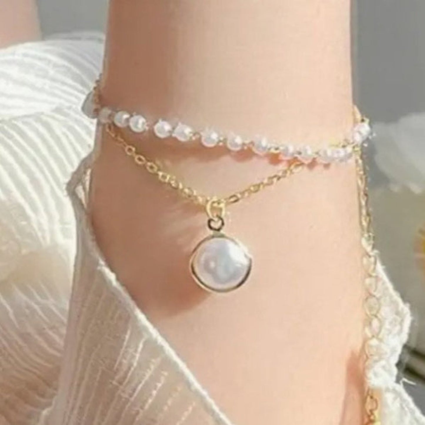 Pearl Pendant Chain Bracelet