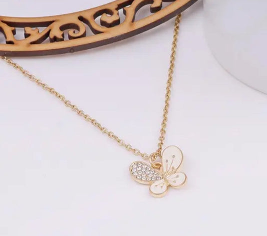 White Butterfly Pendant Necklace